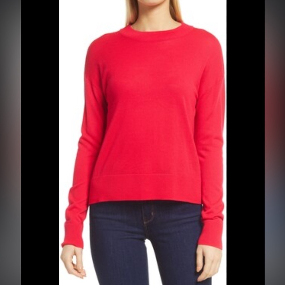 Halogen Merino Wool Blend Sweater XL Coral Red Lightweight Crewneck